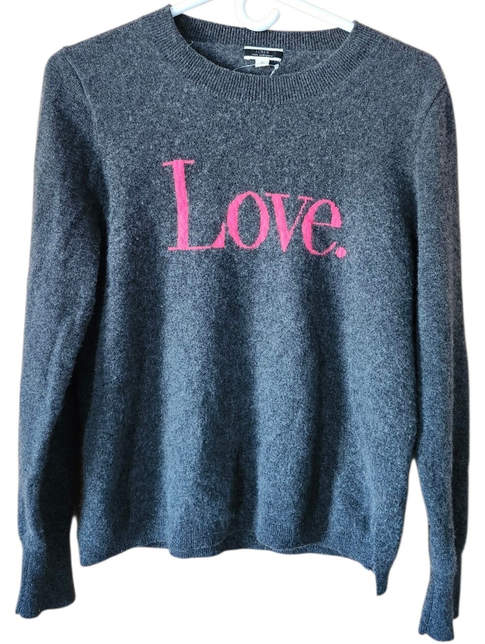 J.Crew "Love" Cashmere Sweater Gray Pink Sz. Large Runs Small / Fits Medium